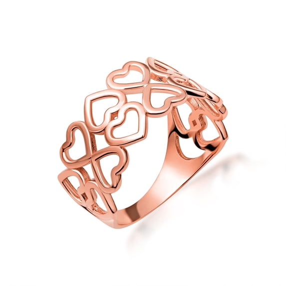 14k Rose Gold Hearts Double Band Love Ring (Size 4)
