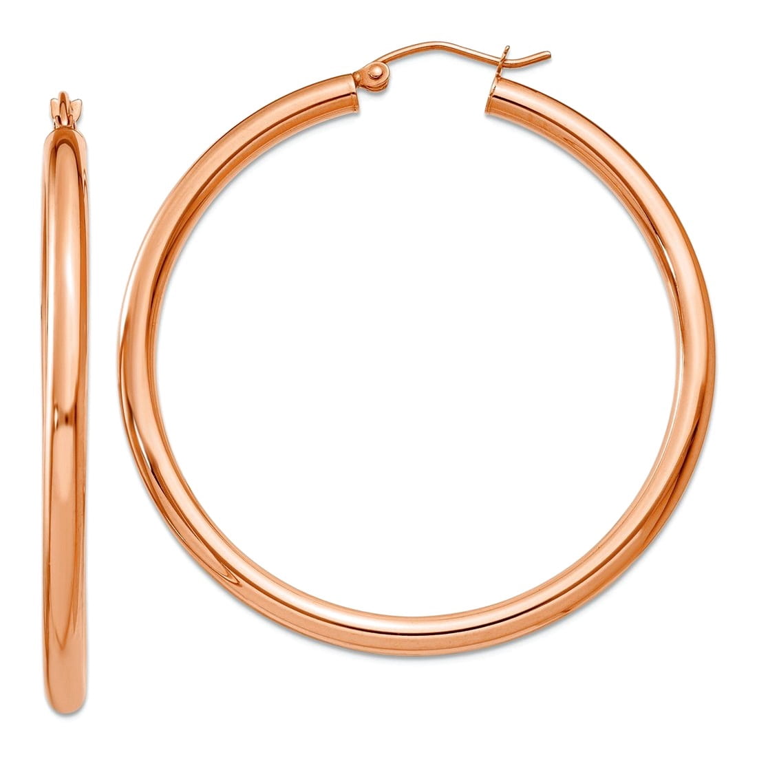14k Rose Gold Hollow Polished 3mm Hoop Earrings 45x45mm Hoop Earring for Women - 4.0 Grams