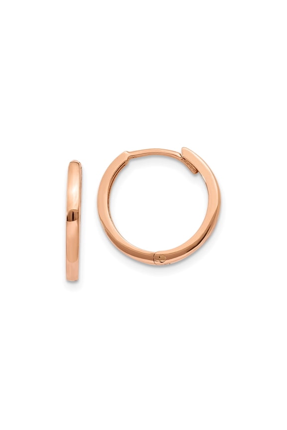 14k Rose Gold Hoop Earring for Women and Unisex, Minimalist Polished Huggie Style, Small Modern Stackable Thin Design for Daily Wear