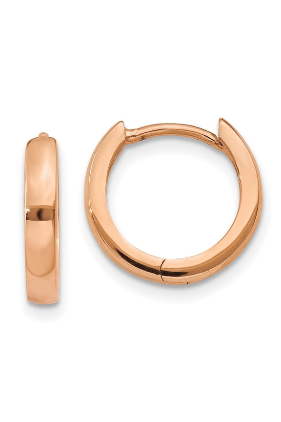 14k Rose Gold Hoop Earrings for Women and Unisex, Small Hinged Hoops with Polished Finish, Minimalist Classic Huggie Style, Lightweight Everyday Fashion Jewelry