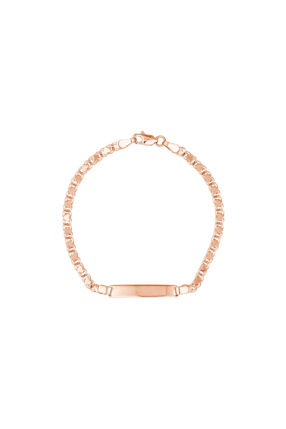 14k Rose Gold ID Bracelets With Love Heart Mirror Rope Chain Bracelet 6 Inch Identification Bracelet