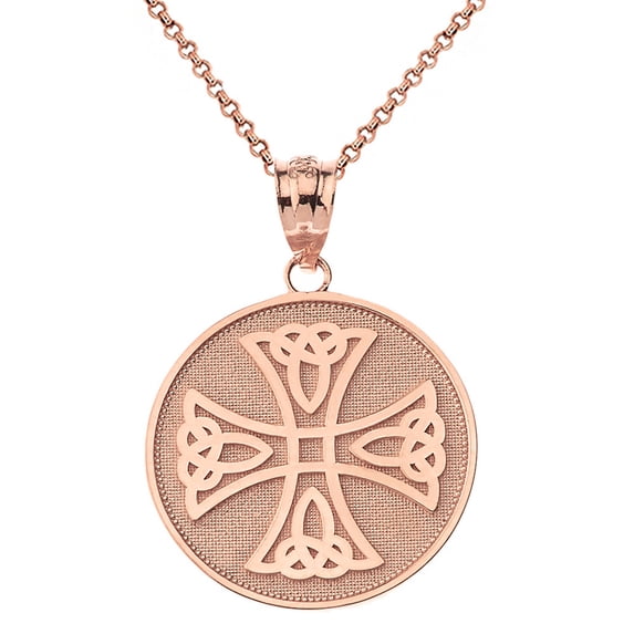 14k Rose Gold Infinity Knot Celtic Cross Disc Pendant / Necklace (22 Inches)