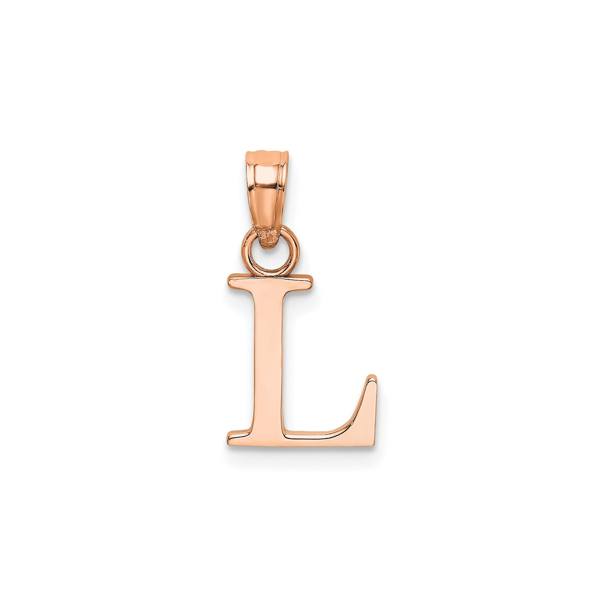 14k Rose Gold Initial L Pendant for Women, Polished Serif Letter Charm ...