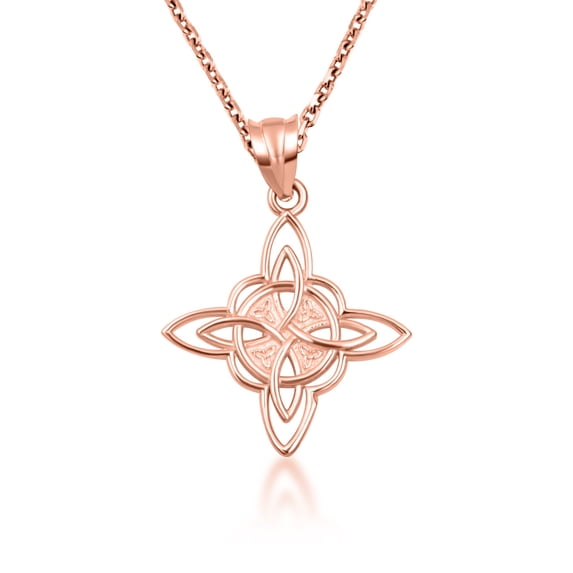 14k Rose Gold Irish Celtic Cross Trinity Knot Pendant / Necklace (18 Inches)