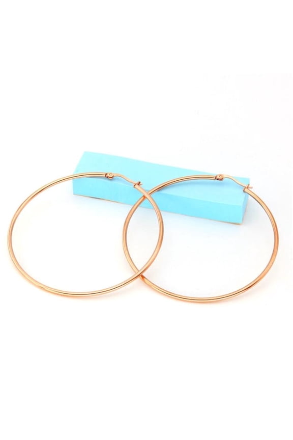 14k Rose Gold Plated Large Hoop Earring with French Lock Closure
