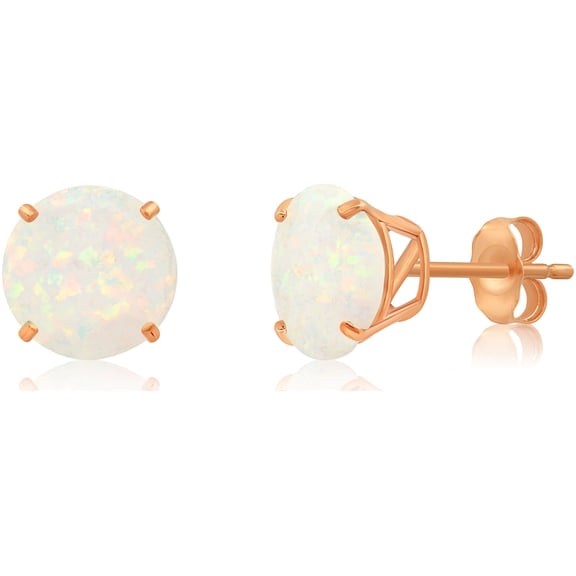 14k Rose Gold Large White Created Opal Round Stud Earrings for Women | 9mm October Birthstone Earrings | Real Gold Opal Earrings for Women | Opal Stud Earrings Rose Gold by MAX + STONE