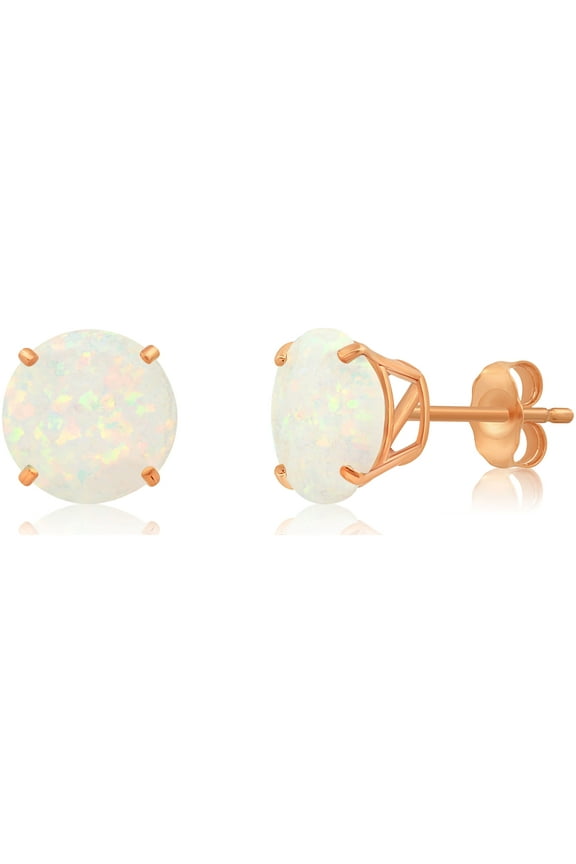 14k Rose Gold Large White Created Opal Round Stud Earrings for Women | 9mm October Birthstone Earrings | Real Gold Opal Earrings for Women | Opal Stud Earrings Rose Gold by MAX + STONE