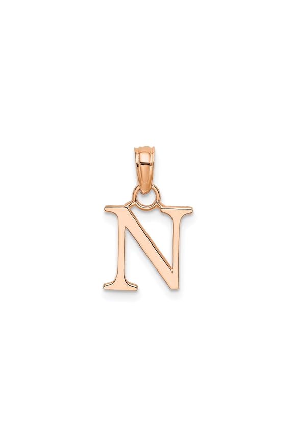 14k Rose Gold Letter N Pendant for Women, Polished Block Initial Charm, Personalized Alphabet Jewelry for Name Necklaces, Monogram Style Identity Accessory