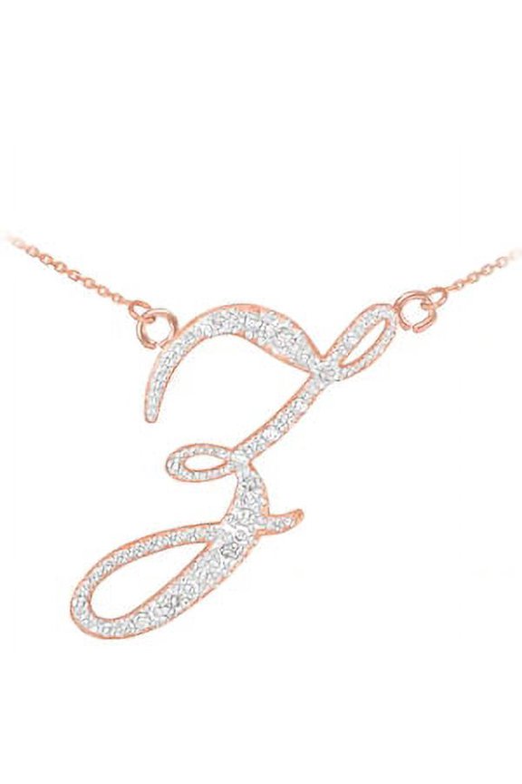 14k Rose Gold Letter Script "Z" Diamond Initial Necklace : 16"