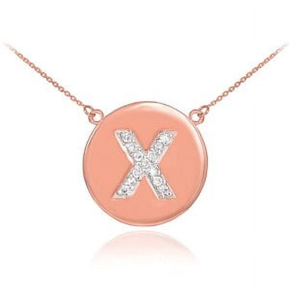 14k Rose Gold Letter "X" Initial Diamond Disc Pendant Necklace : Pendant with 16" chain
