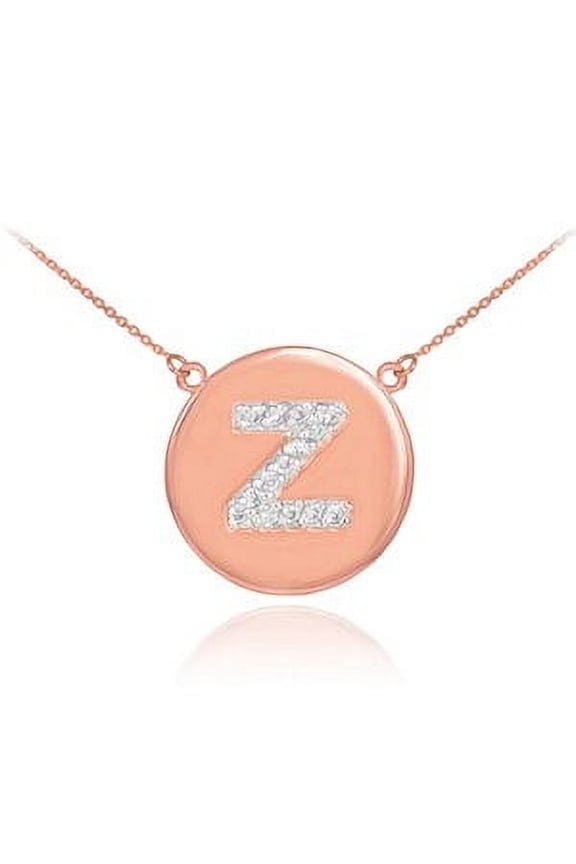 14k Rose Gold Letter "Z" Initial Diamond Disc Necklace : 18"