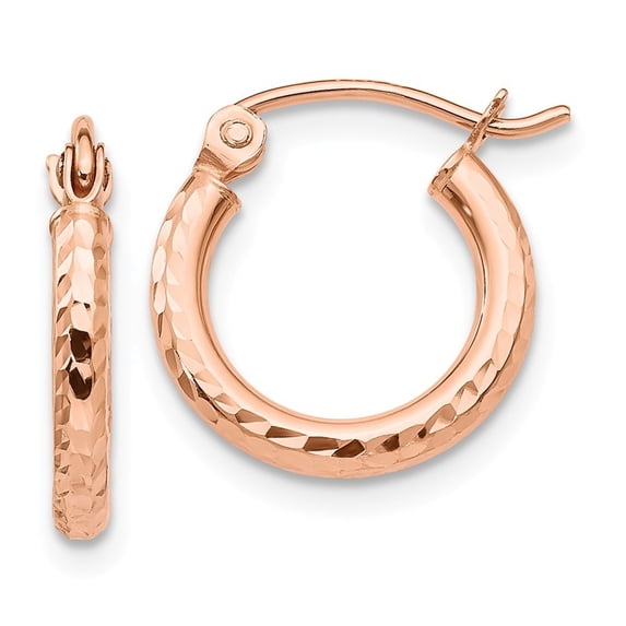 14k Rose Gold Light Weight Sparkle-Cut Hoop Earrings - Measures 13mm long 2mm Thick
