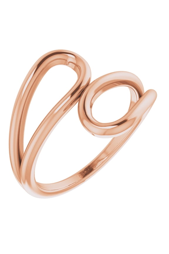14k Rose Gold Loop Freeform Bypass Negative Space Metal Fashion Ring Fine Jewelry For Women Gifts For Her, Size 7