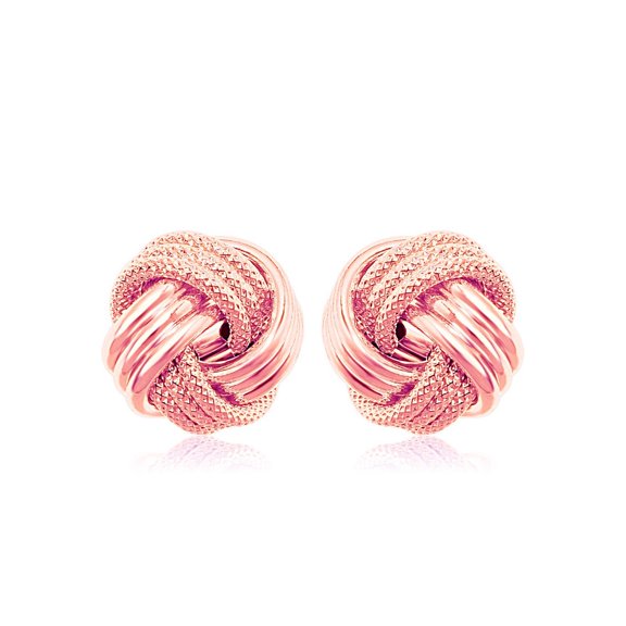 14k Rose Gold Love Knot with Ridge Texture Earrings