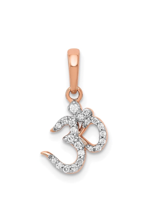 14k Rose Gold Om Pendant Necklace for Women with Diamond Accent, Hindu Symbol Jewelry for Yoga, Meditation, Spiritual Awareness, Peace, Unity, Elegant Religious Charm