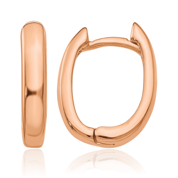 14K Solid Rose Pink Gold Oval Huggie Small Hoop Earrings