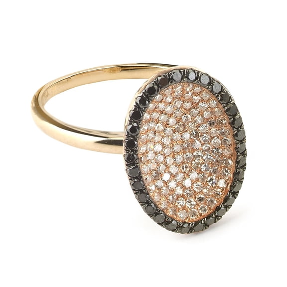 14k Rose Gold Oval Shape Ring with Black and White Diamonds with .64 Ct Diamonds H-I Color SI2-I1 Clarity
