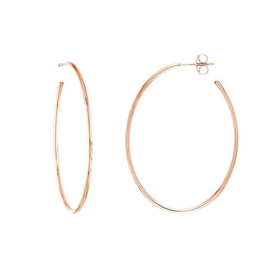 14k Rose Gold Oval Shaped Half Hoop Earrings Hoop Earring for Women