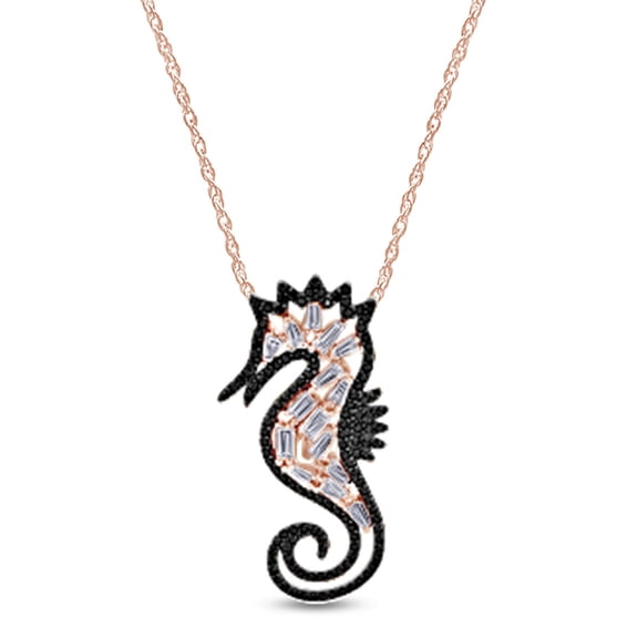 14k Rose Gold Over Sterling Silver Baguette Cut Cubic Zirconia In Seahorse Pendant Necklace Along With 18" Chain For Womens