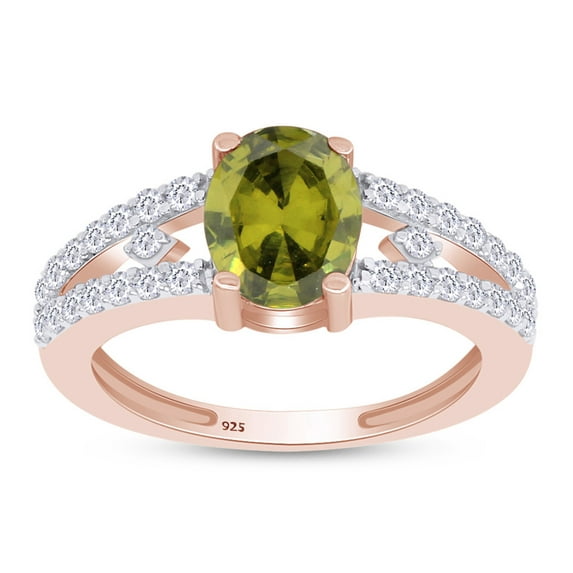 AFFY 1.57CT Simulated Green Peridot & Topaz Solitaire Engagement Ring in 14k Rose Gold over Silver-7.5