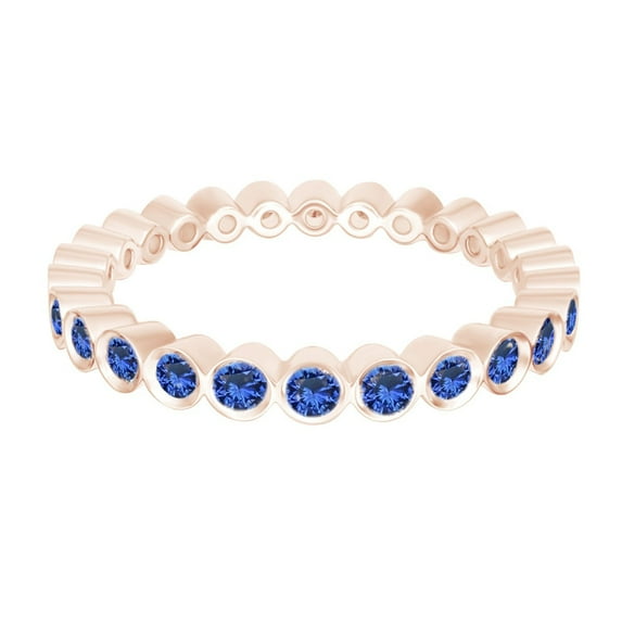 AFFY 14k Rose Gold Over Sterling Silver Round Shape Simulated Blue Sapphire Band Ring (0.53 Cttw)-11.5
