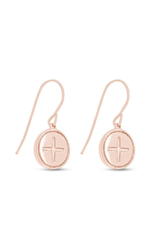 14k Rose Gold Plated 925 Sterling Silver Celtic Ailm Symbol Disc Drop Dangle Earrings | Minimalist, Delicate Jewelry For Women