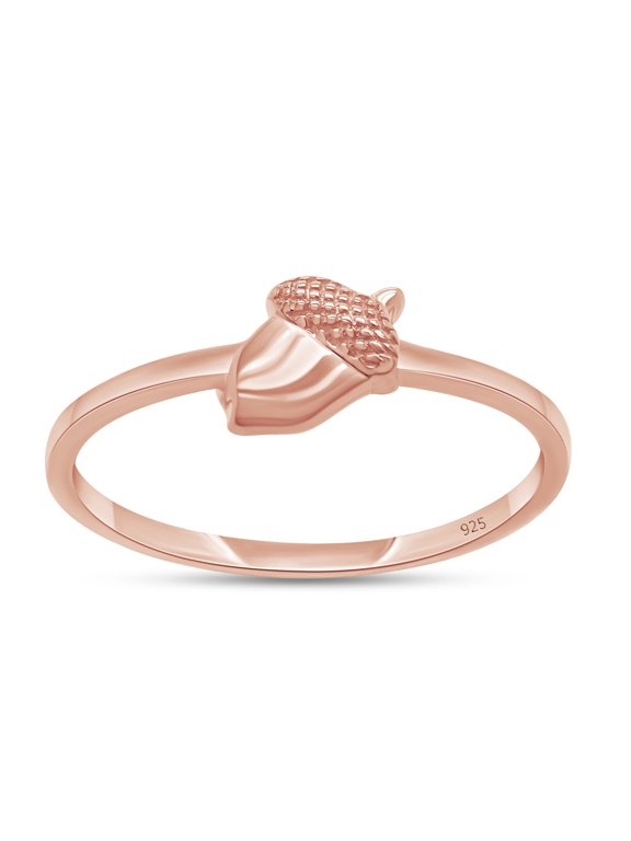 14k Rose Gold Plated 925 Sterling Silver Lovely Tiny Acorn Promise Ring Jewlery for Her Women Valentine's Day Birthday Ring Size-5