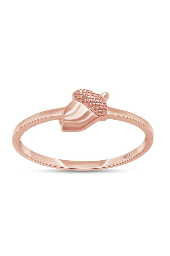 14k Rose Gold Plated 925 Sterling Silver Lovely Tiny Acorn Promise Ring Jewlery for Her Women Valentine's Day Birthday Ring Size-5