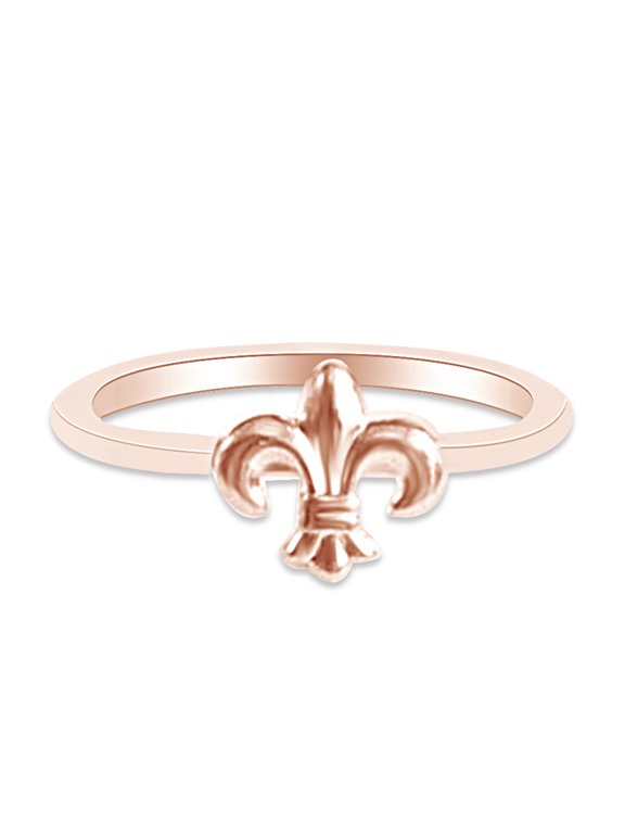 14k Rose Gold Plated 925 Sterling Silver Lovely Tiny Fleur-de-lis Ring Jewlery for Her Women Valentine's Day Birthday Ring Size-9.5