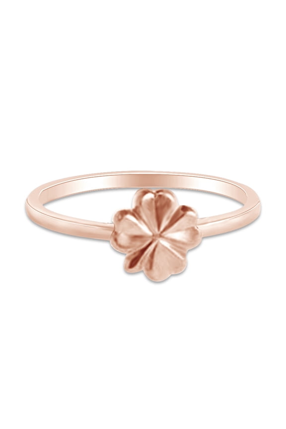 14k Rose Gold Plated 925 Sterling Silver Lovely Tiny Four Leaf Clover Ring Jewlery for Her Women Valentine's Day Birthday Ring Size-7.5