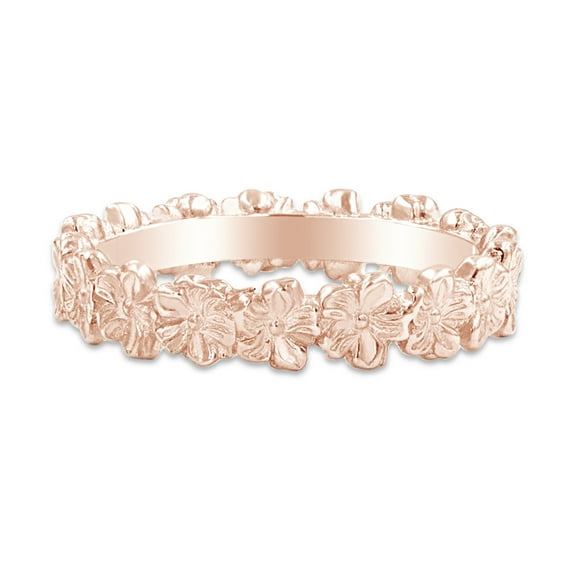 14k Rose Gold Plated 925 Sterling Silver Violet Flower Design Wedding Band Promise Ring Jewelry For Her Women Ring Size-7