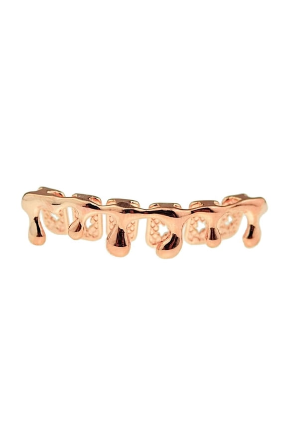14k Rose Gold Plated Drip Grillz Dripping Bottom Lower Teeth Melting Hip Hop Grills