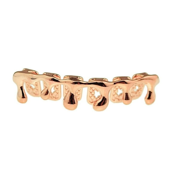 14k Rose Gold Plated Drip Grillz Dripping Bottom Lower Teeth Melting Hip Hop Grills