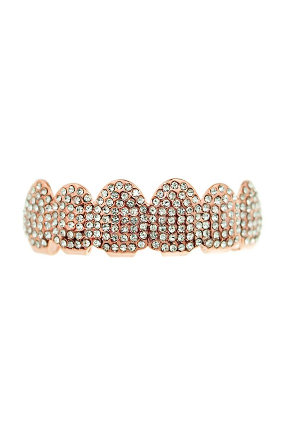 14k Rose Gold Plated Grillz Micro Pave Top Upper Teeth Micropave Bling Grills