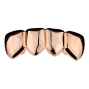 14k Rose Gold Plated Grillz Quad Teeth 4 Four Tooth Bottom Lower Plain Hip Hop Rapper Grills