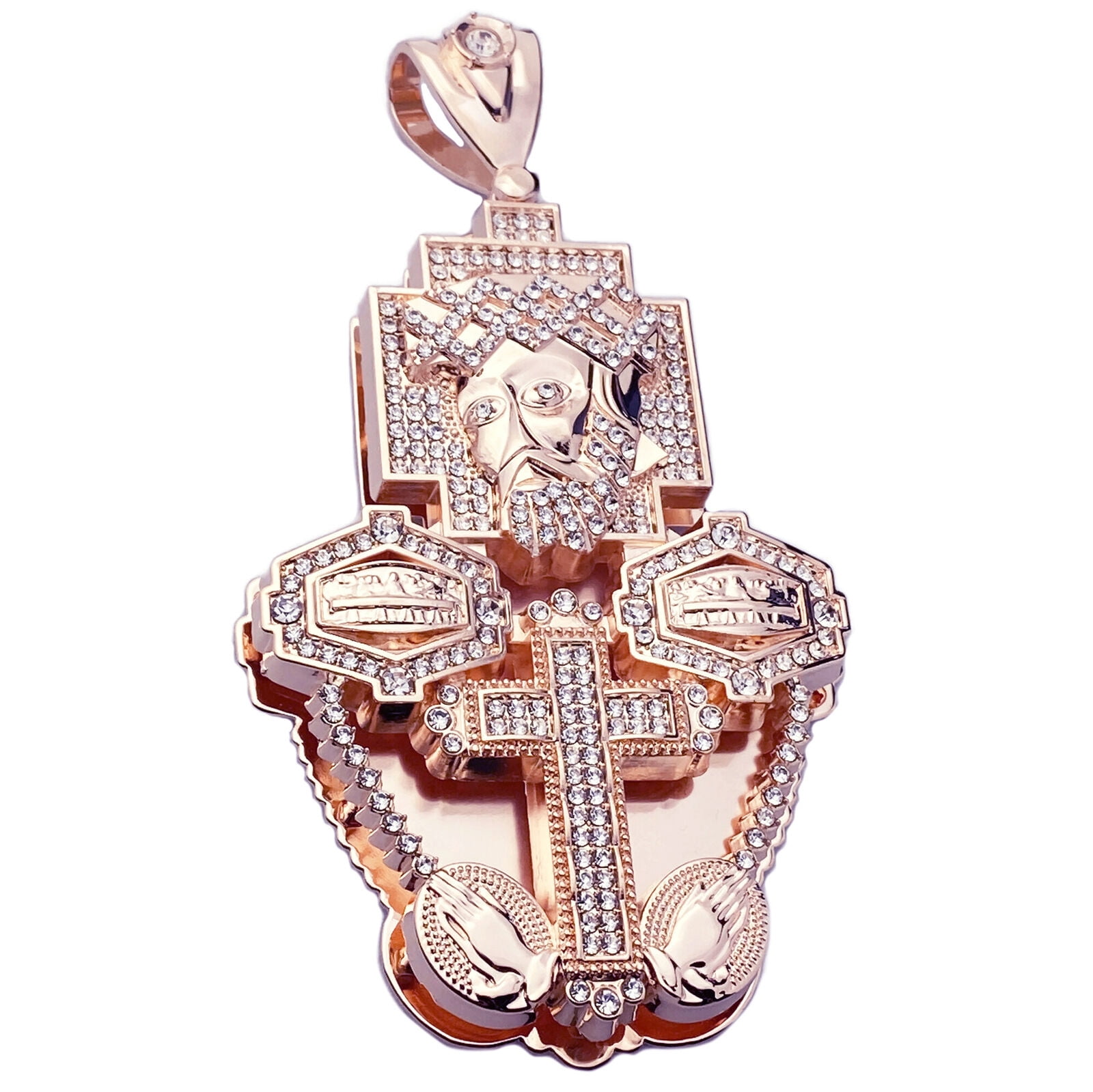 14k Rose Gold Plated Huge 3D Jesus Combo Hip Hop Pendant Cross Last ...