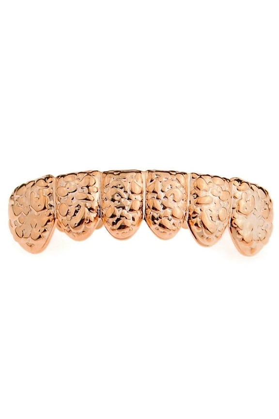 14k Rose Gold Plated Nugget Grillz Bottom Slugs Lower Teeth 6 Piece Grill Hip Hop Mouth Grills
