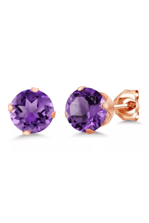 14k Rose Gold Plated Over Sterling Silver 1 Carat Round Created Purple Amethyst Stud Earrings