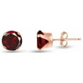 thumbnail image 1 of 14k Rose Gold Plated Over Sterling Silver 2 Carat Round Created Red Garnet Stud Earrings, 1 of 2