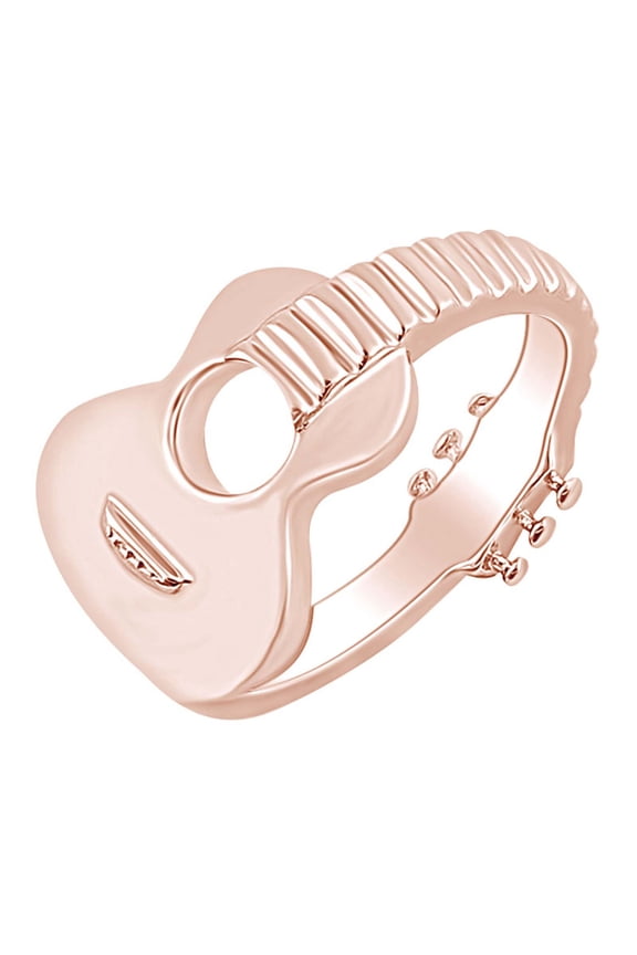 14k Rose Gold Plated Sterling Silver Music Acoustic Guitar Ring for Mens or womens Ring Size-12