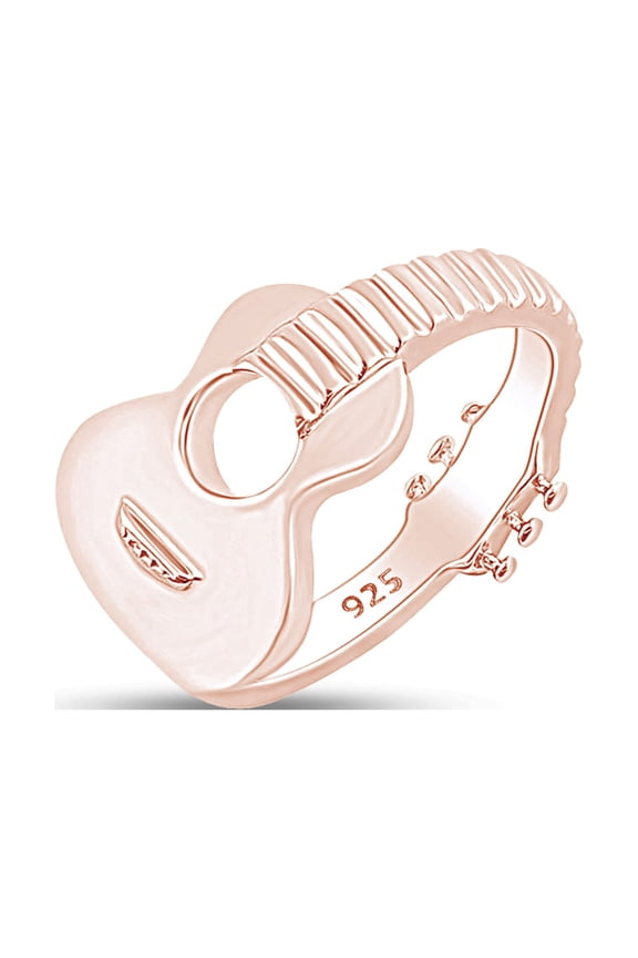 14k Rose Gold Plated Sterling Silver Music Acoustic Guitar Ring for Mens or womens Ring Size-6