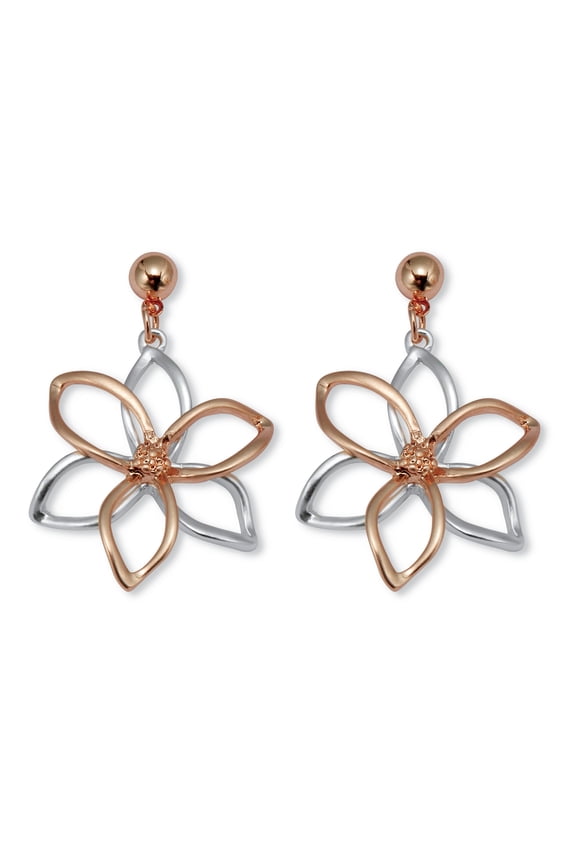 14k Rose Gold-Plated Two-Tone Flower Drop Earrings