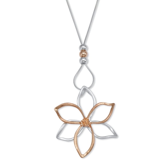 14k Rose Gold-Plated Two-Tone Flower Drop Pendant Necklace 36-inch length