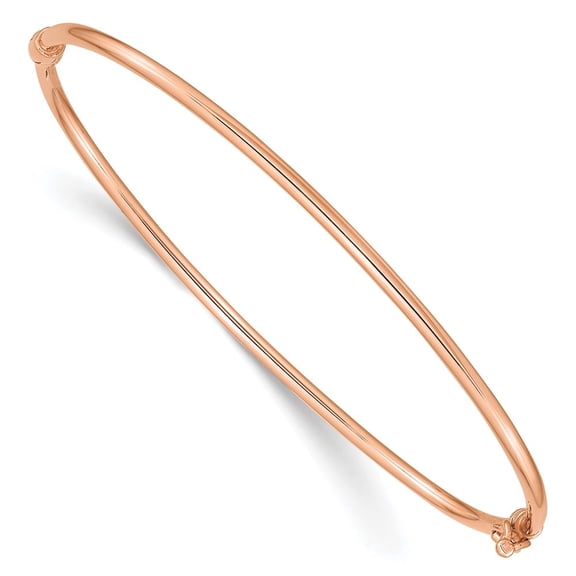 14k Rose Gold Polished 2.00mm Hinged Oval Bangle Bracelet