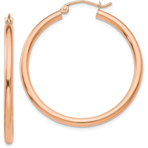 14k Rose Gold Polished 2.7mm Lightweight Tube Hoop Earrings - 35mm