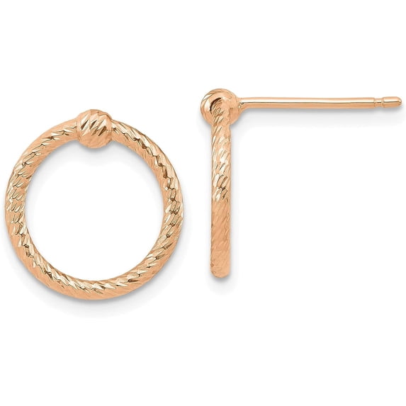 14k Rose Gold Polished & Diamond Cut Twisted Circle Post Earrings - 14.6mm