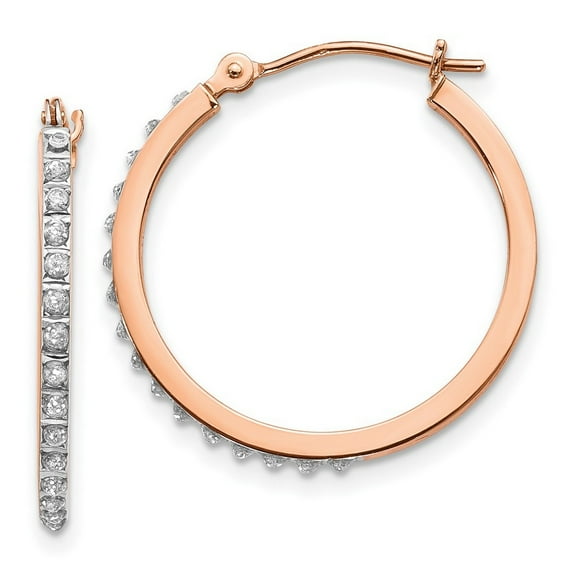 14k Rose Gold Polished Diamond Round Hinged Hoop Earrings Measures 25x22mm Wide 2mm Thick - Hoop Earring for Women