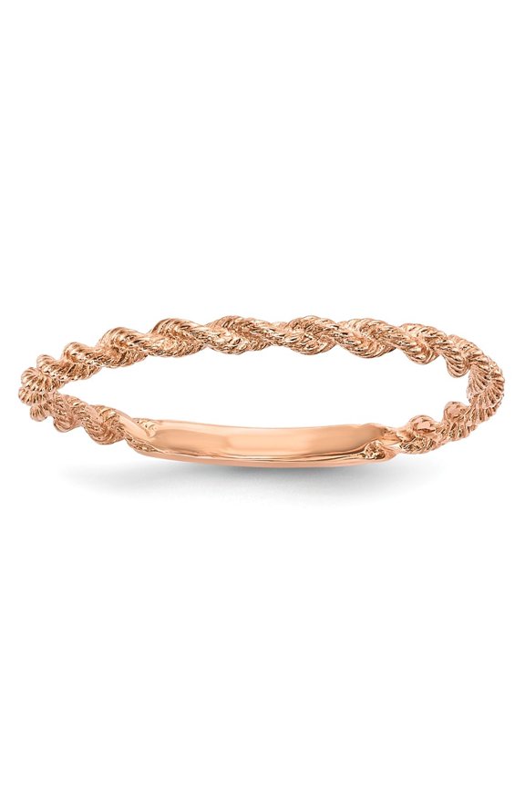 14k Rose Gold Polished Twisted Rope Ring - 1.0 Grams - Size 7.50
