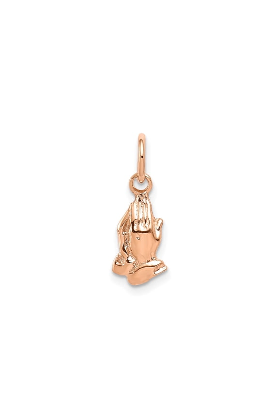 14k Rose Gold Praying Hands Pendant Charm for Women or Unisex, Christian Religious Symbol of Faith and Devotion, Spiritual Jewelry for Necklace or Bracelet