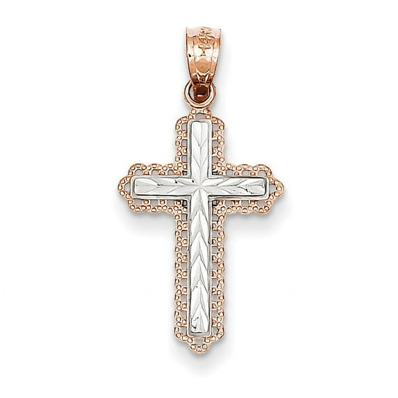 14k Rose Gold and White Rhodium Diamond-cut Cross Pendant XR1216